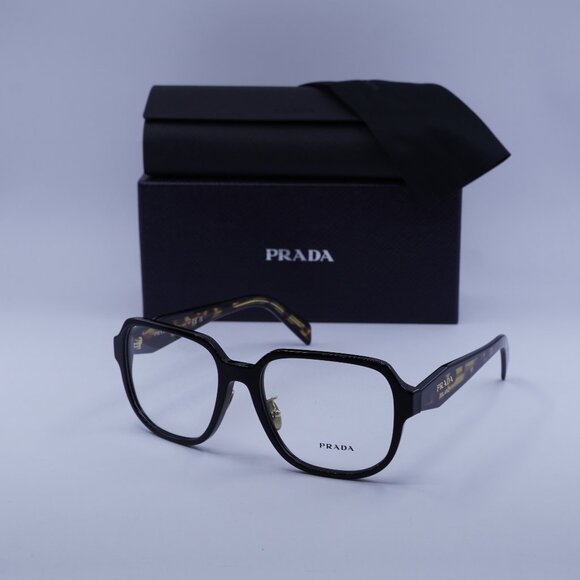 Prada PRB07VD 3891O1 Square Eyeglasses - Black/Medium Havana 56mm - Picture 1 of 10